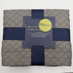 Ralph Lauren Quilted Sateen Argyle Standard Pillow Sham Grey Graphite  $145 NIP